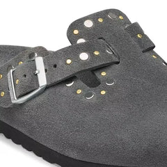 Boston Rivets Suede Leather Charcoal Tonal