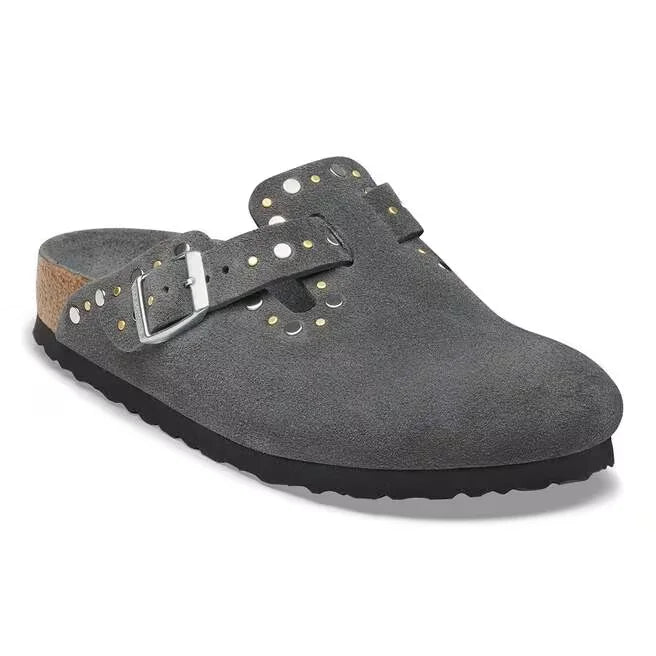 Boston Rivets Suede Leather Charcoal Tonal