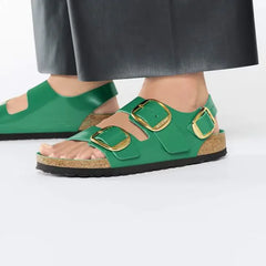 Milano Big Buckle Natural Leather Patent High Shine Digital Green