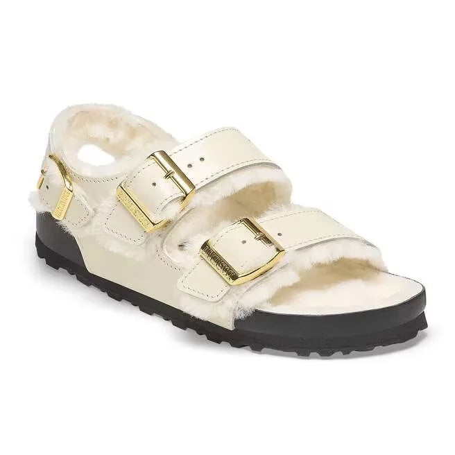 Milano Shearling Natural Leather-Shearling High Shine Ecru
